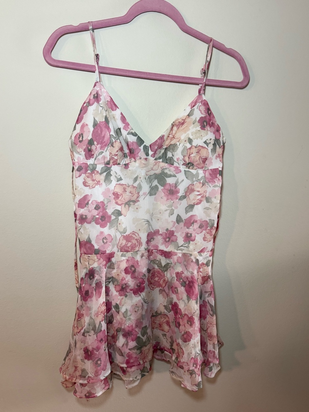 Floral Pink Satin Chemise Slip hollister